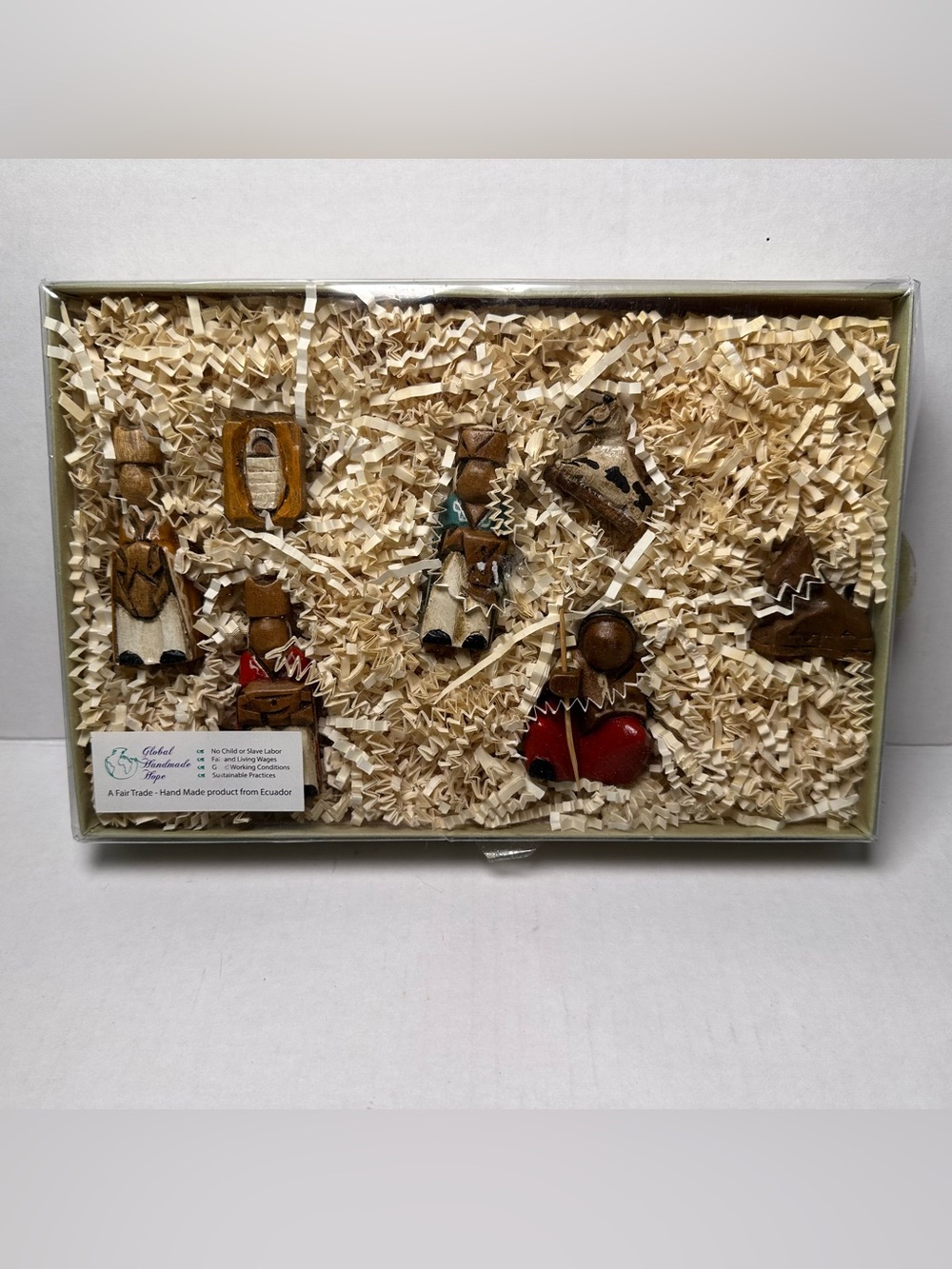 Hand Made Carved/Painted Ecuadorian Christmas Religious Folk Art Nativity Scene